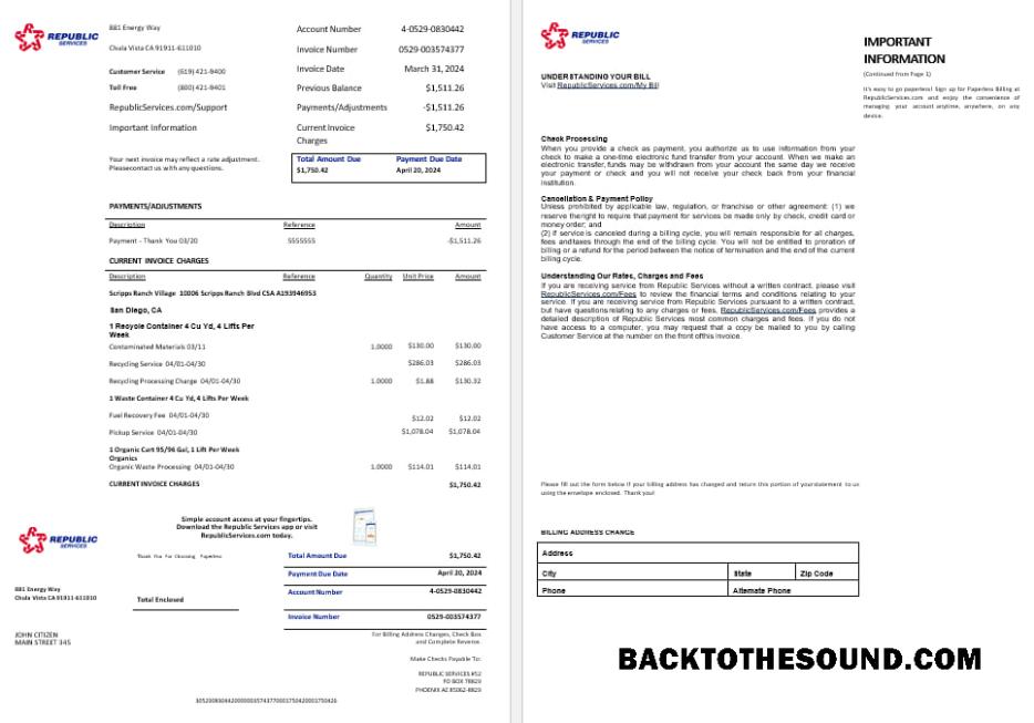 İndir ABD Rpublic Services energy Fatura bil Word and PDF Formatlar, 2 pages Örnek örnek