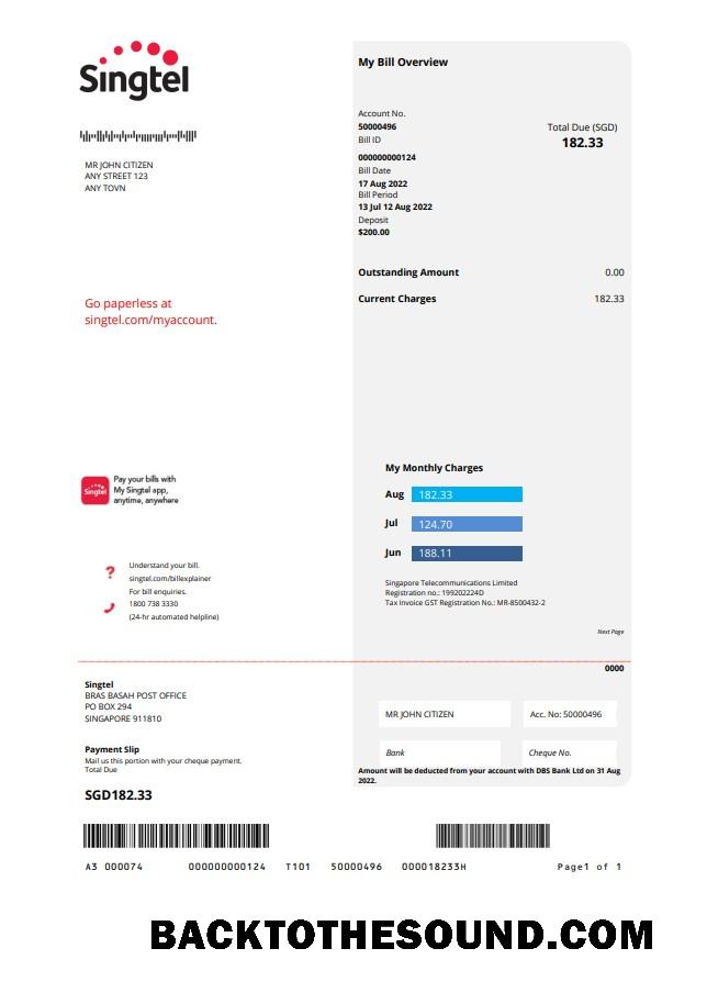 İndir ABD Singtel Fatura Fatura in Word and PDF Format Örnek tasarım