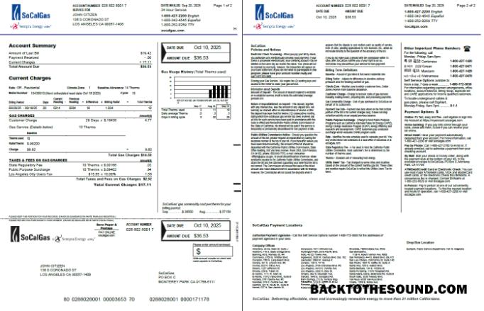 İndir ABD So Cal Gaz Fatura Fatura in Word and PDF Formatlar, 2 pages, Sürüm 2 Örnek örnek