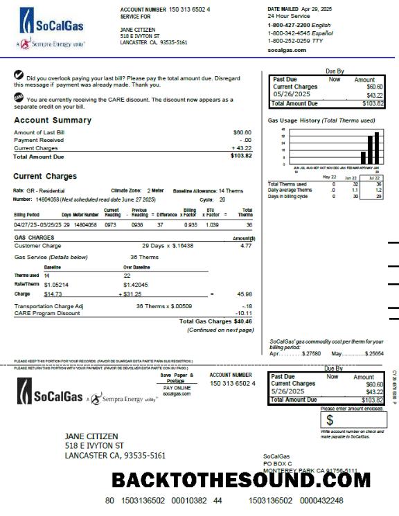 İndir ABD So Cal Gaz Fatura Fatura in Word and PDF Formatlar, Sürüm 3 Örnek tasarım