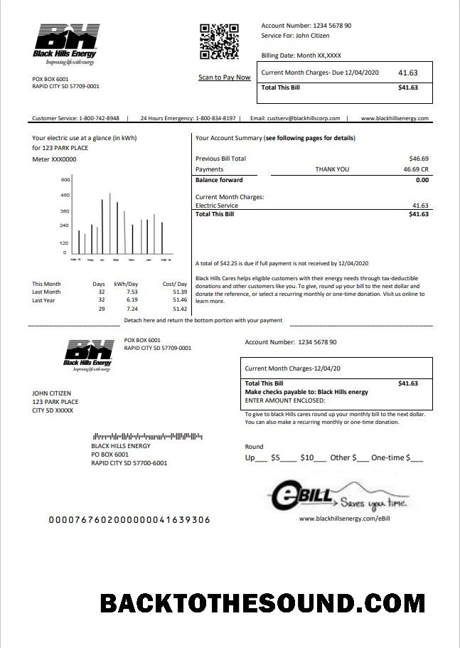 İndir ABD South Dakota Black Hills Energy Fatura Fatura in Word and PDF Format Örnek taslak