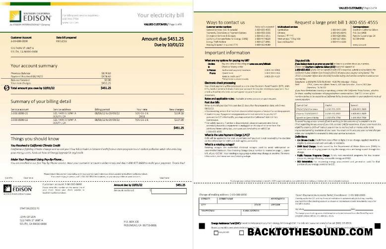 Premium İndir ABD Southern California EDISON Fatura Fatura, Word and PDF Şablon, 8 pages 1 2 Örnek