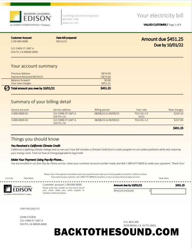 İndir ABD Southern California Edison Fatura Fatura in Word and PDF Format Örnek örnek