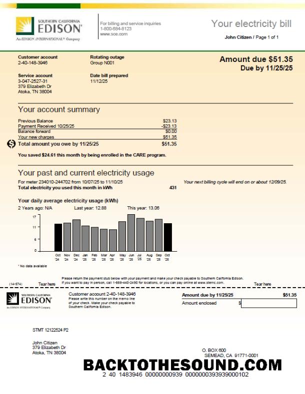 İndir ABD Southern California Edison Fatura Fatura in Word and PDF Formatlar, Sürüm 3 Örnek örnek