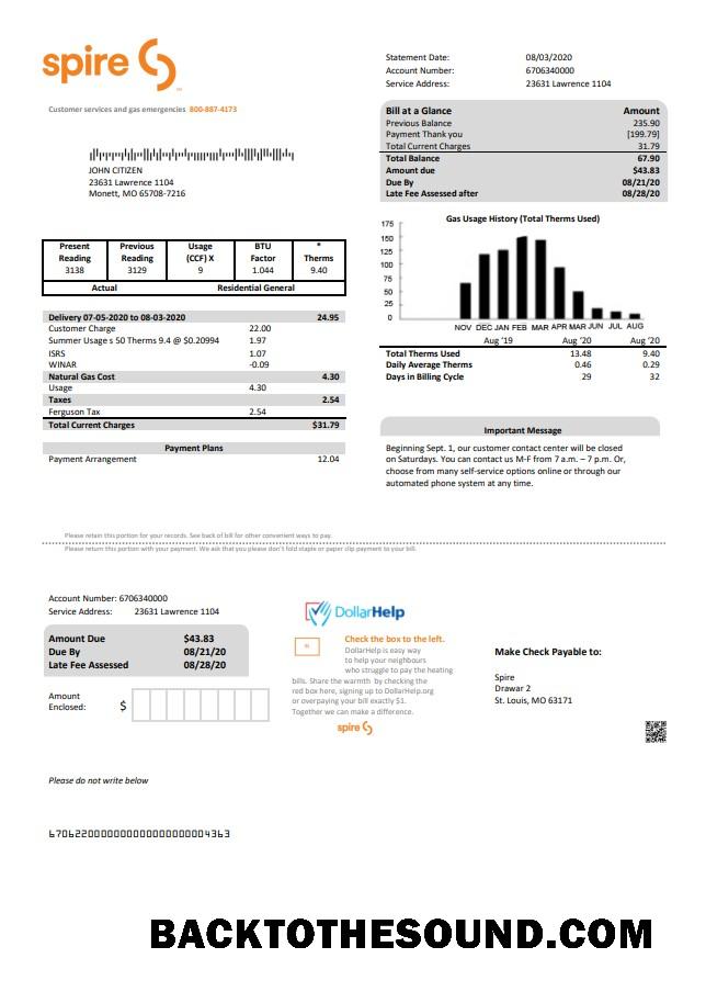 İndir ABD Spire Gaz Fatura Fatura in Word and PDF Format Örnek örnek
