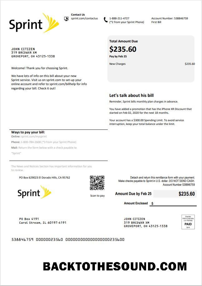 İndir ABD Sprint (T Mobile) Fatura Fatura in Word and PDF Format Örnek örnek
