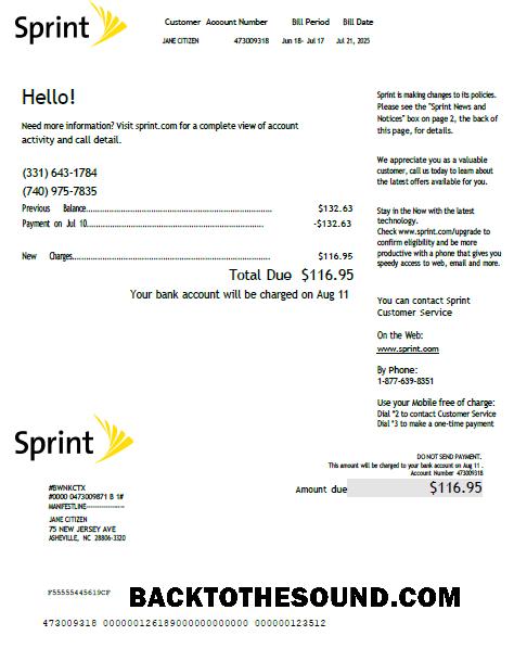 İndir ABD Sprint Fatura Fatura in Word and PDF Formatlar, Sürüm 2 Örnek ön izleme