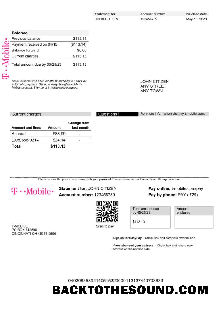 İndir ABD T Mobile Fatura Fatura Word and PDF (1) Örnek taslak