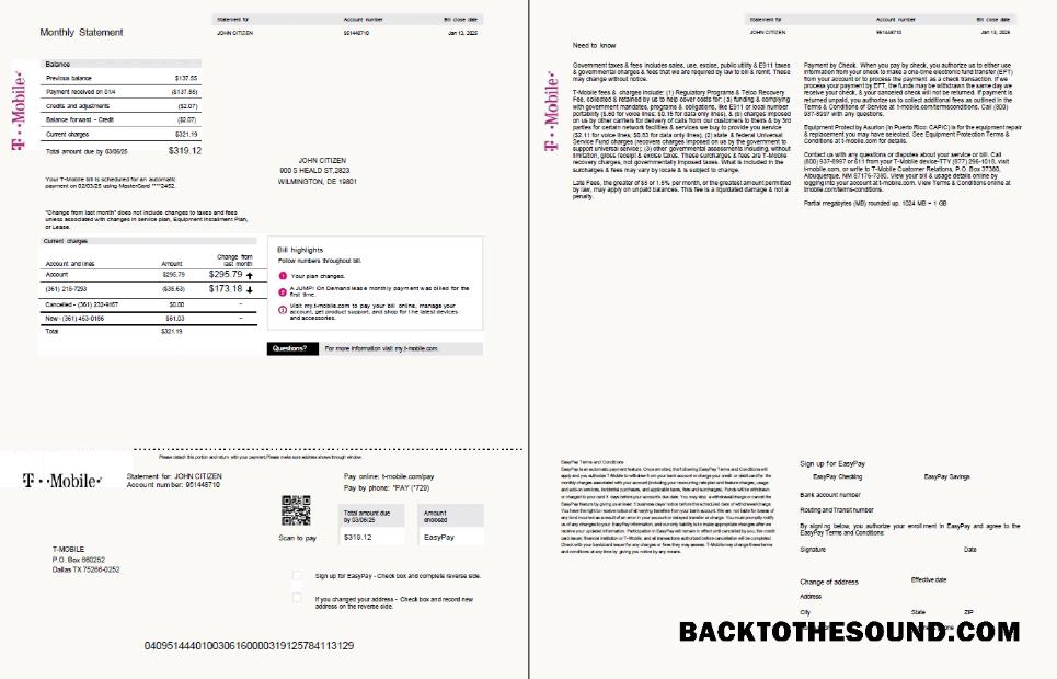 İndir ABD T mobile Fatura Fatura in Word and PDF Formatlar, 2 pages, Sürüm 2 Örnek tasarım