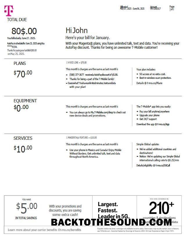 İndir ABD T mobile Fatura Fatura in Word and PDF Formatlar, Sürüm 3 Örnek ön izleme