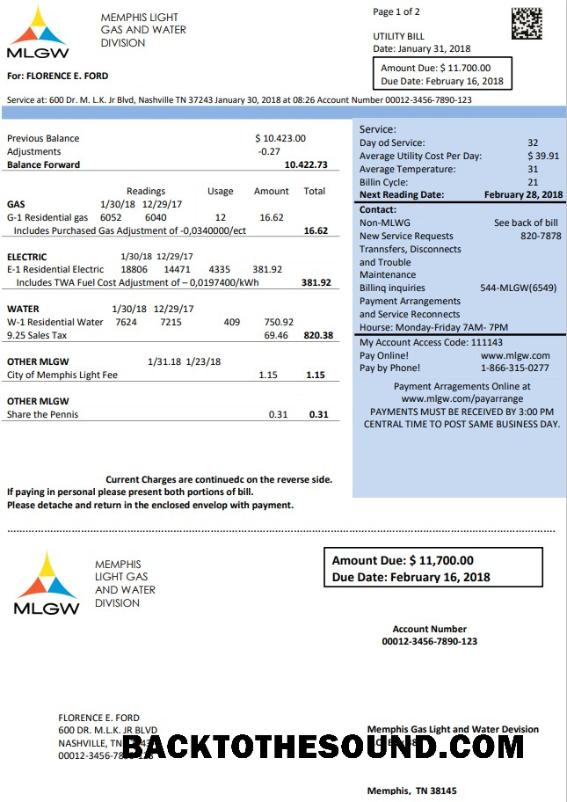 İndir ABD Tennessee MLGW Fatura Fatura in Word and PDF Format Örnek şablon