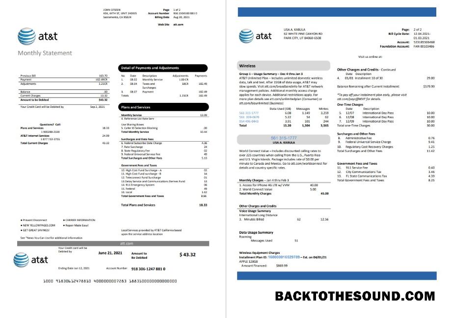 İndir ABD Texas AT&T telecommunications Fatura Fatura in Word and PDF Format (2 pages) Örnek taslak