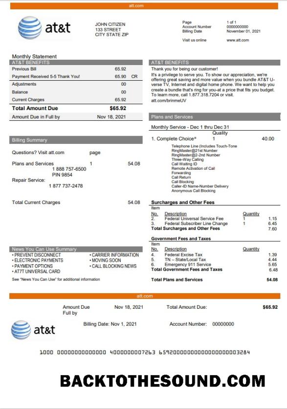 İndir ABD Texas AT&T telecommunications Fatura Fatura in Word and PDF Format Örnek örnek