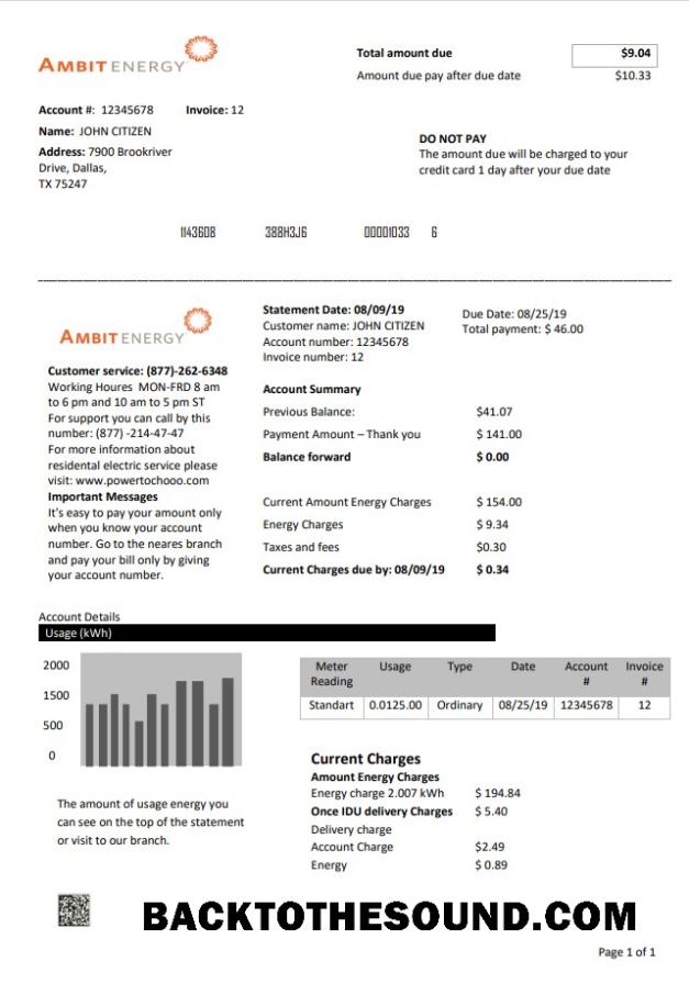 İndir ABD Texas Ambit Energy Fatura Fatura in Word and PDF Format Örnek şablon
