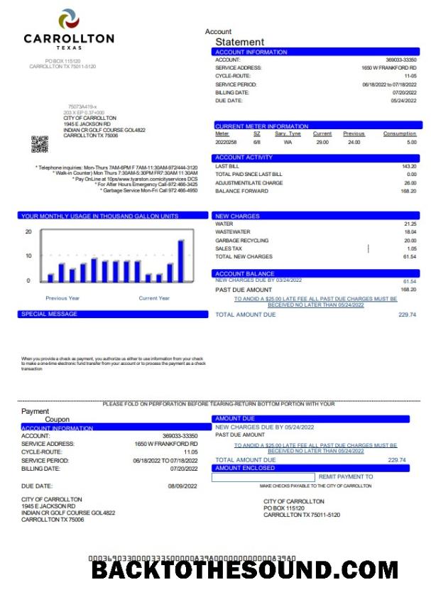 İndir ABD Texas Carrollton Fatura Fatura in Word and PDF Format Örnek taslak