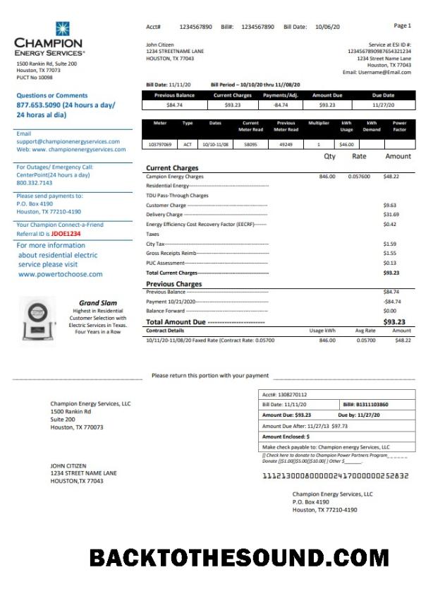 İndir ABD Texas Champion Energy Services proof of address Fatura Fatura in Word and PDF Format Örnek şablon