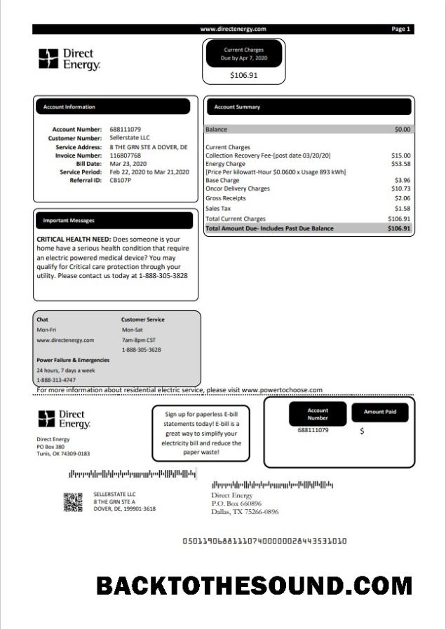 İndir ABD Texas Direct Energy Fatura Fatura in Word and PDF Format Örnek tasarım