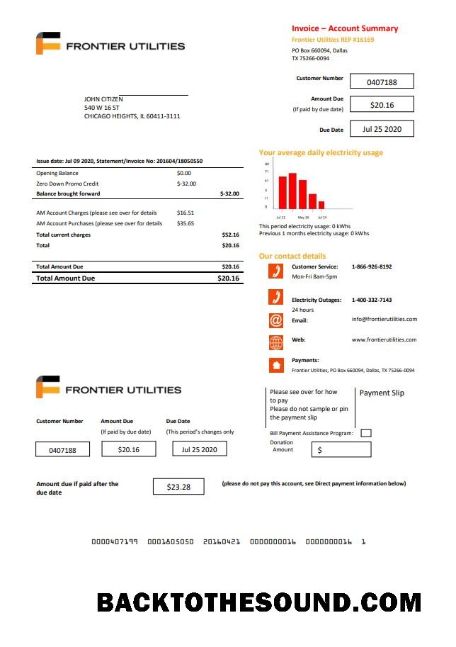 İndir ABD Texas Frontier Utilities Fatura Fatura in Word and PDF Format Örnek ön izleme