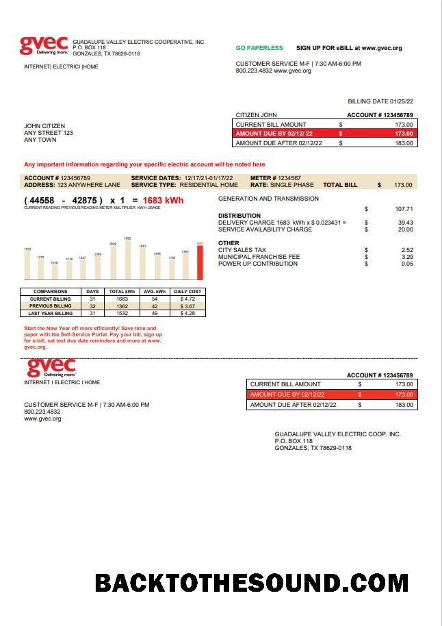 İndir ABD Texas GVEC Fatura Fatura in Word and PDF Format Örnek şablon