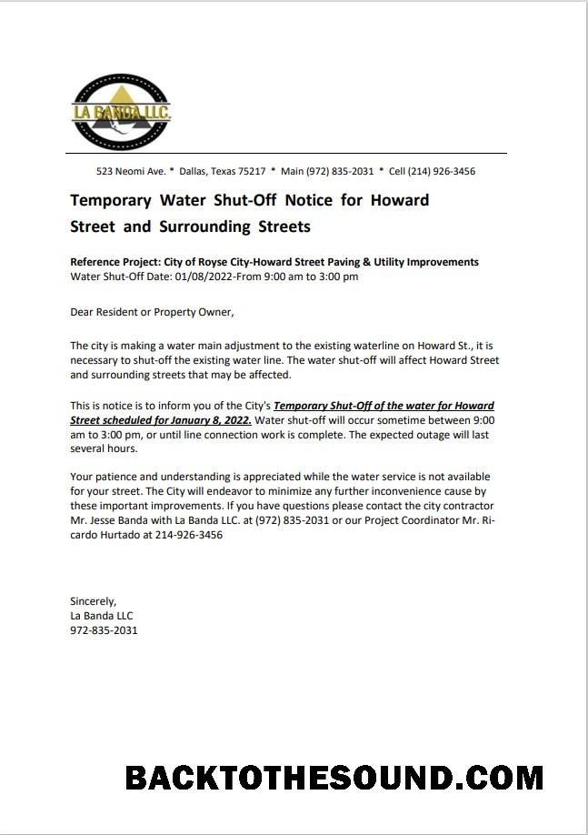 İndir ABD Texas La Banda Fatura Su shut off notice, Word and PDF Örnek ön izleme