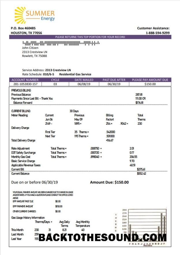İndir ABD Texas Summer Energy easy fillable Fatura Fatura in Word and PDF Format Örnek taslak