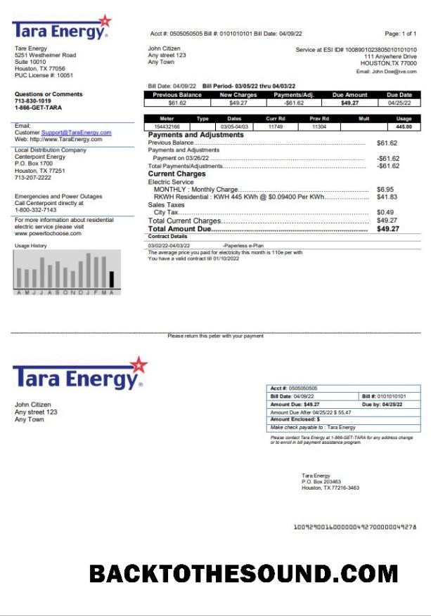 İndir ABD Texas Tara Energy Fatura Fatura in Word and PDF Format Örnek örnek