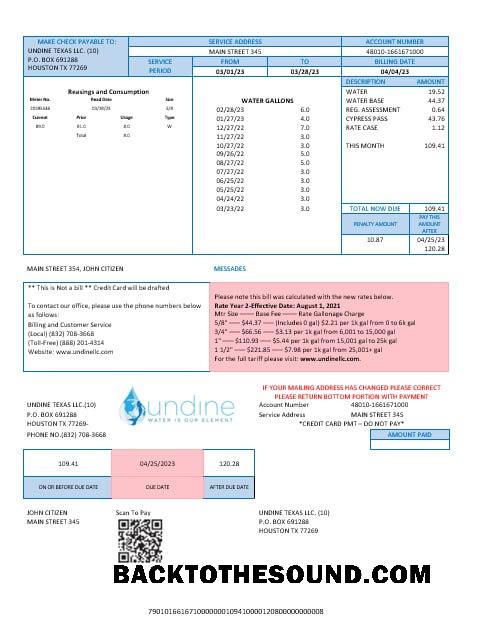 İndir ABD Texas Undine Su is our element Su Fatura Fatura Word and PDF Formatlar Örnek taslak