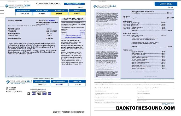 Premium İndir ABD Time Warner Cabel Fatura Fatura, Word and PDF Şablon, 3 pages 1 2 Örnek
