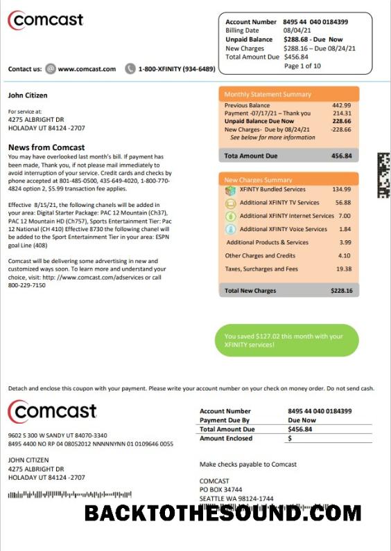 İndir ABD Utah Comcast Fatura Fatura in Word and PDF Format Sürüm 2 Örnek taslak