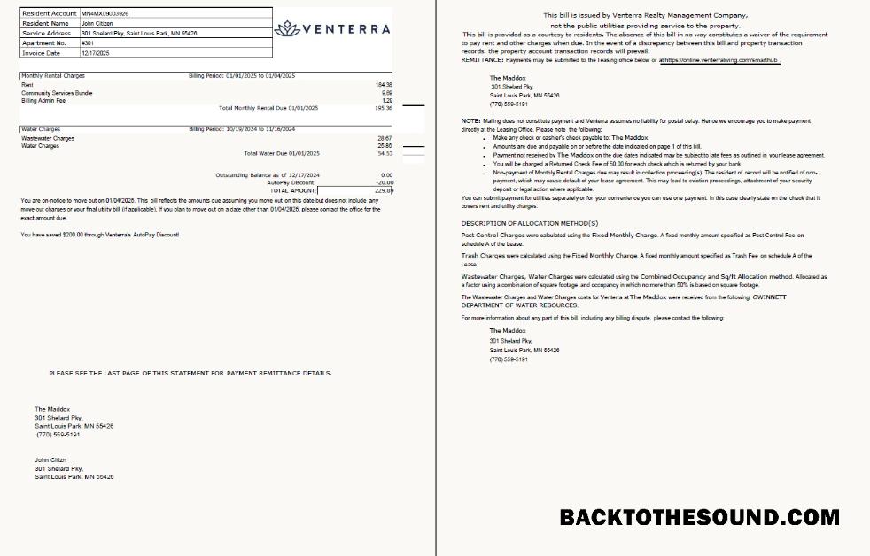 İndir ABD Venterra Fatura Fatura in Word and PDF Formatlar, 2 pages Örnek tasarım