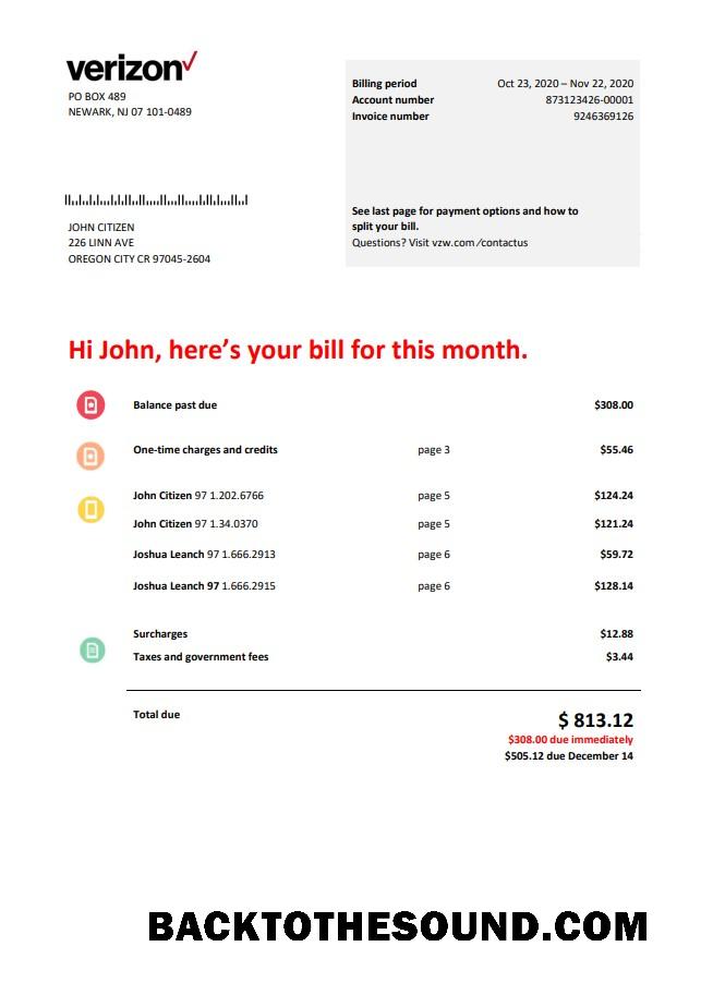 İndir ABD Verizon telecommunications Fatura Fatura in Word and PDF Format Örnek örnek