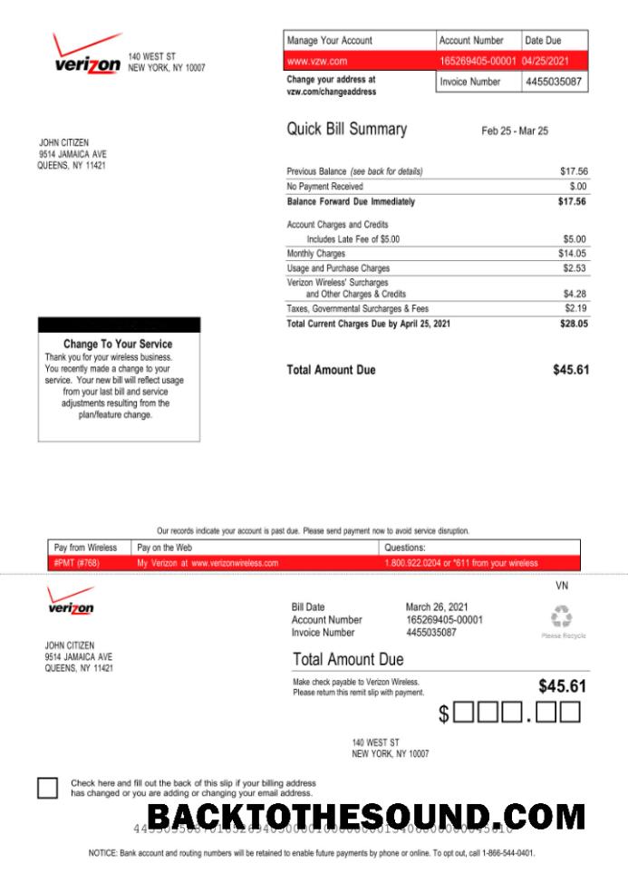 Gerçekçi İndir ABD Verizon Fatura Fatura Word and PDF Şablon, Sürüm 3 Örnek