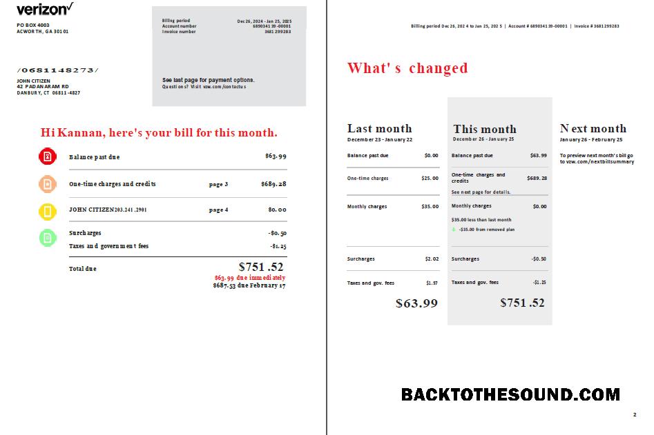 İndir ABD Verizon Fatura Fatura in Word and PDF Formatlar, 2 pages Örnek örnek