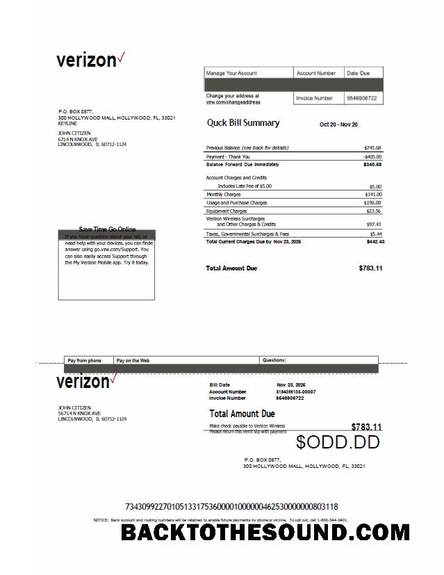 İndir ABD Verizon Fatura Fatura in Word and PDF Formatlar, Sürüm 2 Örnek örnek