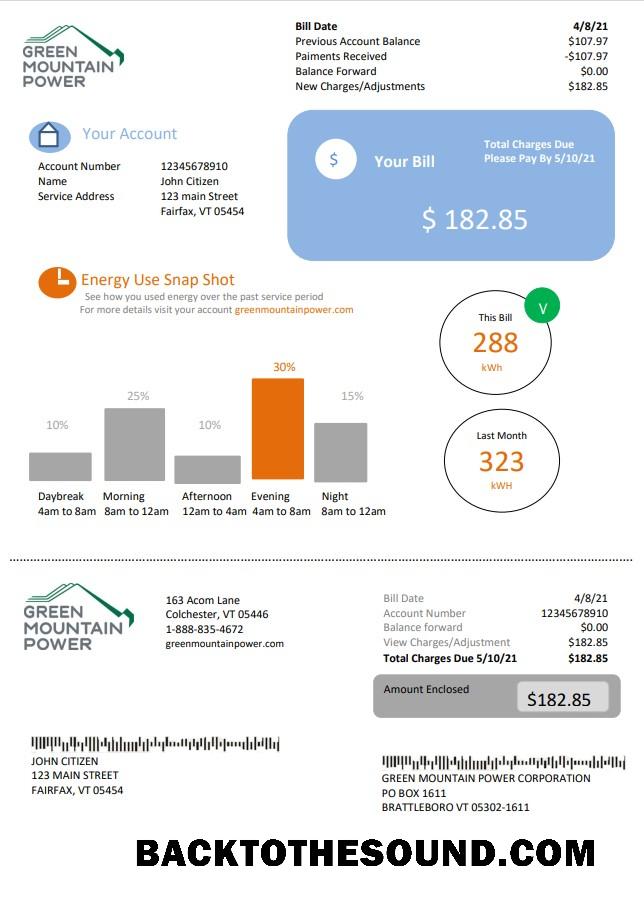 İndir ABD Vermont yeşil Mountain Power Elektrik Fatura Fatura in Word and PDF Format Örnek örnek