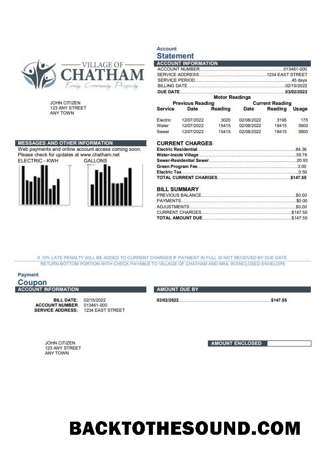 İndir ABD Village of Chatham Fatura Fatura in Word and PDF Format Örnek taslak