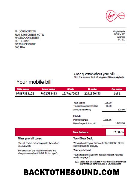 İndir ABD Virgin Media Fatura Fatura in Word and PDF Formatlar, Sürüm 2 Örnek tasarım