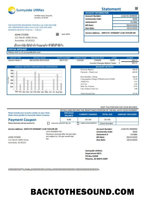 İndir ABD Washington Sunnyside Utilities Su Fatura Fatura in Word and PDF Format Örnek örnek