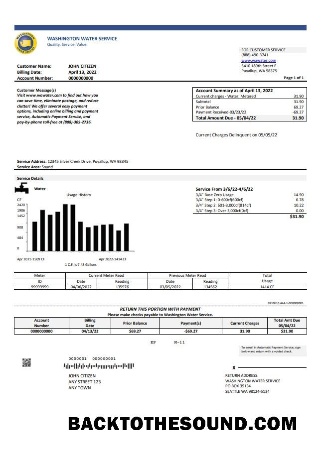 İndir ABD Washington Su Hizmet Fatura Fatura in Word and PDF Format Örnek örnek