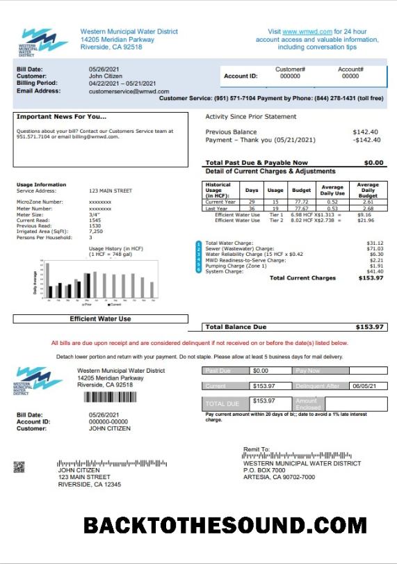 İndir ABD Western Municipal Su District Fatura Fatura in Word and PDF Format Örnek tasarım