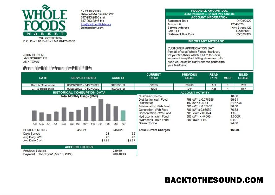 İndir ABD Whole Foods Market Fatura Fatura in Word and PDF Format Örnek ön izleme