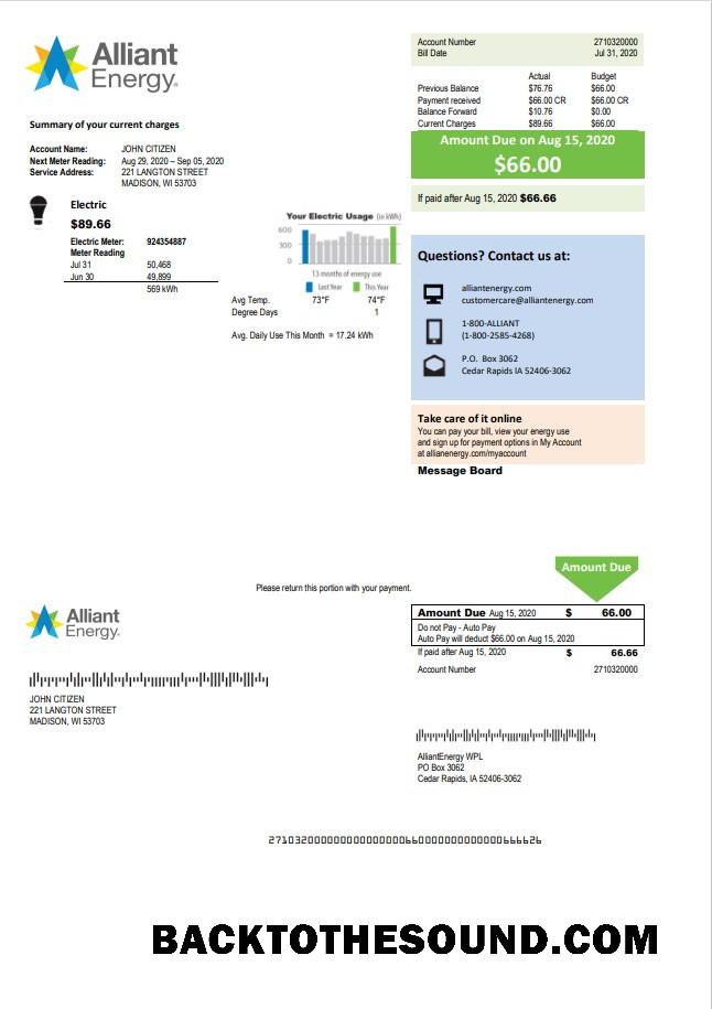 İndir ABD Wisconsin Alliant Energy Elektrik Fatura Fatura in Word and PDF Format Örnek örnek