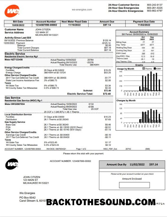 İndir ABD Wisconsin We Energies Elektrik Fatura Fatura in Word and PDF Format Örnek şablon