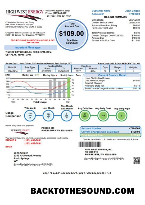 İndir ABD Wyoming Yüksek West Energy Fatura Fatura in Word and PDF Format, Sürüm 2 Örnek tasarım