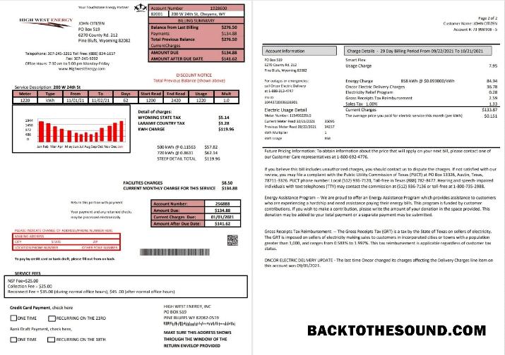 İndir ABD Wyoming Yüksek West Energy Fatura Fatura in Word anf PDF Format (2 pages) Örnek tasarım