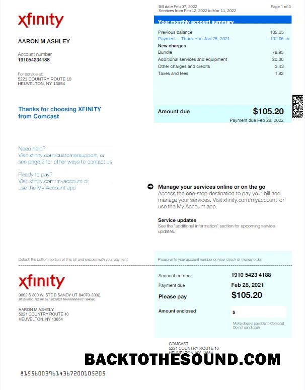Düzenlenebilir İndir ABD XFINITY Fatura Fatura Word and PDF Şablon, Sürüm 2 Örnek