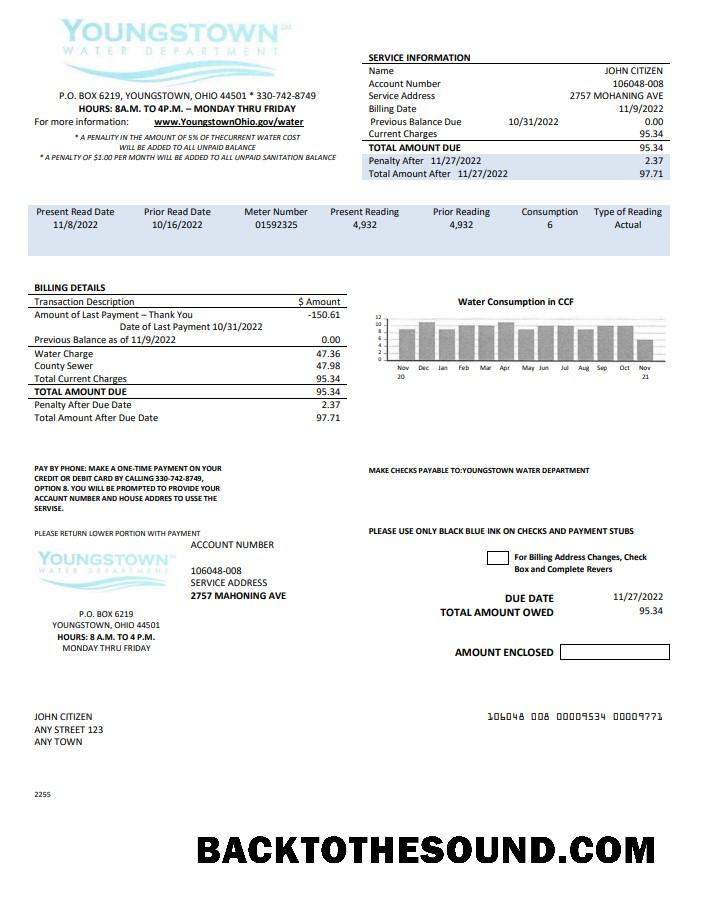 İndir ABD Youngstown Su Department Fatura Fatura in Word and PDF Format Örnek örnek