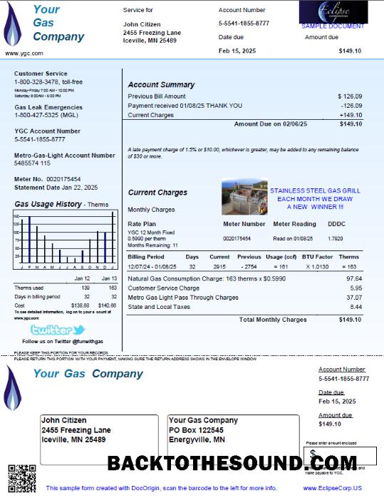 İndir ABD Your Gaz Şirket Fatura Fatura in Word and PDF Formatlar Örnek ön izleme
