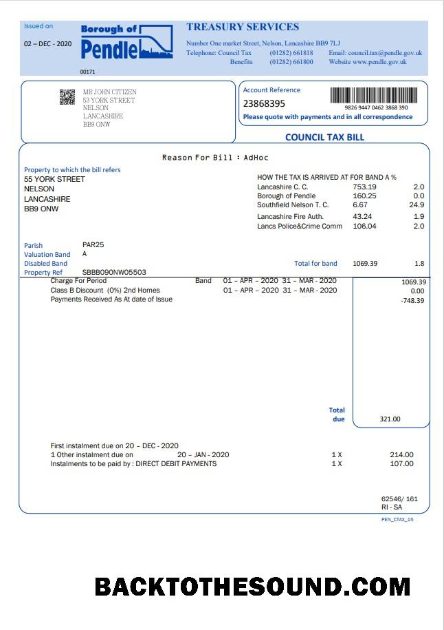 İndir Birleşik Krallık Borough of Pendle council Vergi Fatura in Word and PDF Format Örnek örnek