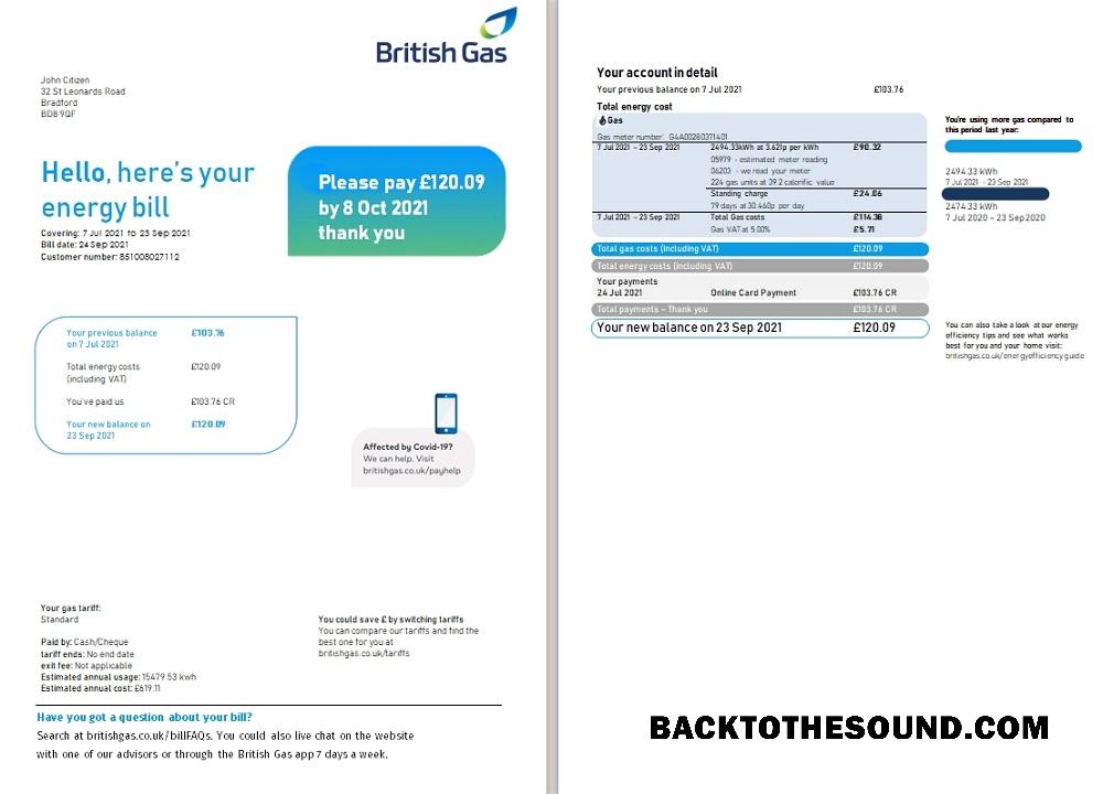 İndir Birleşik Krallık British Gaz Fatura Fatura in Word and PDF Format (2 pages), Sürüm 3 Örnek örnek